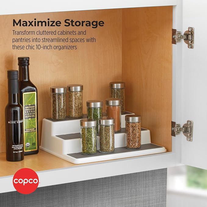 Copco Grey 2 Non-Skid 3-Tier Spice Rack Organizer for Pantry, 2-Pack, 10-Inch - Image 2