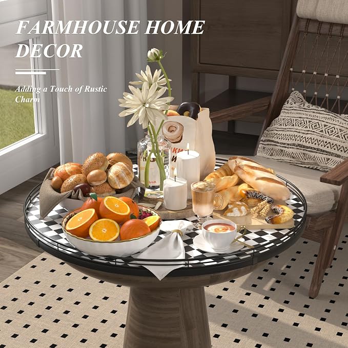 AMH 24-Inch Black and White Checkerboard Lazy Susan Decorative Tray | Smooth rotating oak tray with walnut finish for dining tables, kitchen counters, pantries and cabinet storage. - Image 4