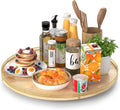 AMH 21-Inch Extra Large Lazy Susan with Oak Base and Black Iron Rail | Smooth rotating oak tray with walnut finish for dining tables, kitchen counters, pantries and cabinet storage. by AMH