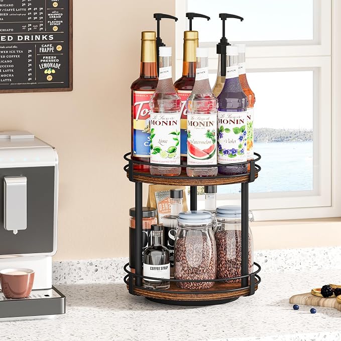 Snughome Rotating Spice Rack, 2 Tier Lazy Susan Organizer, Wood Kitchen Countertop Organizer, Brown Lazy Susan Turntable for Cabinet, 10.2" x 10.2" x 10.4" - Image 8