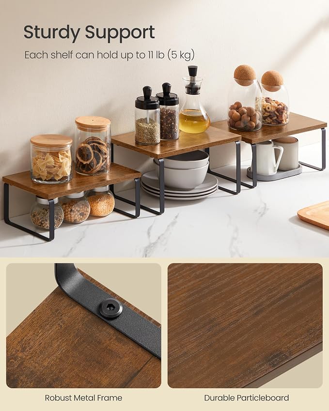 SONGMICS Cabinet Organizer Shelf, Set of 3 Spice Rack, Kitchen Storage | Slim Suit Hangers, with Non-Slip Pants Bar, 360° Swivel Hooks, for Shirts, Dresses & Casual Wear, Ink Black, UCRW030B01 - Image 4