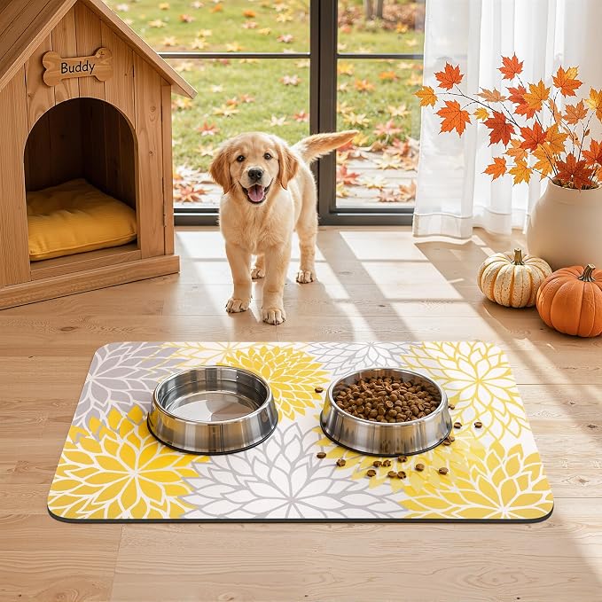 Findosom Fall Dish Drying Mat, 12" x 20" Super Absorbent Dish Mat with Floral, Hide Stain Drying Mat for Kitchen Counter, Under Dish Rack, Coffee Maker, Espresso Machine, Yellow - Image 5