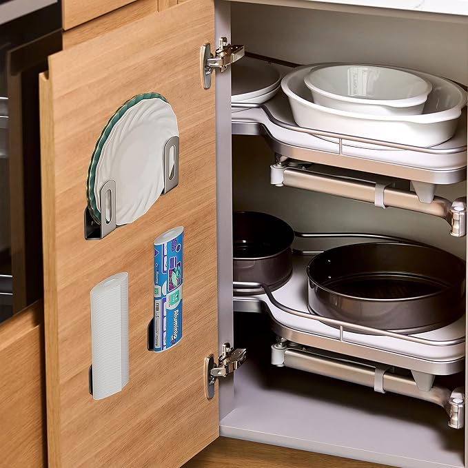 Aogigigio Cutting Board Holder - 4 Pcs Under Cabinet Cutting Board Holder Pot Lids Rack Storage Stainless Steel Under Shelf Counter Chopping Board(Grey) (Pack of 2) - Image 4