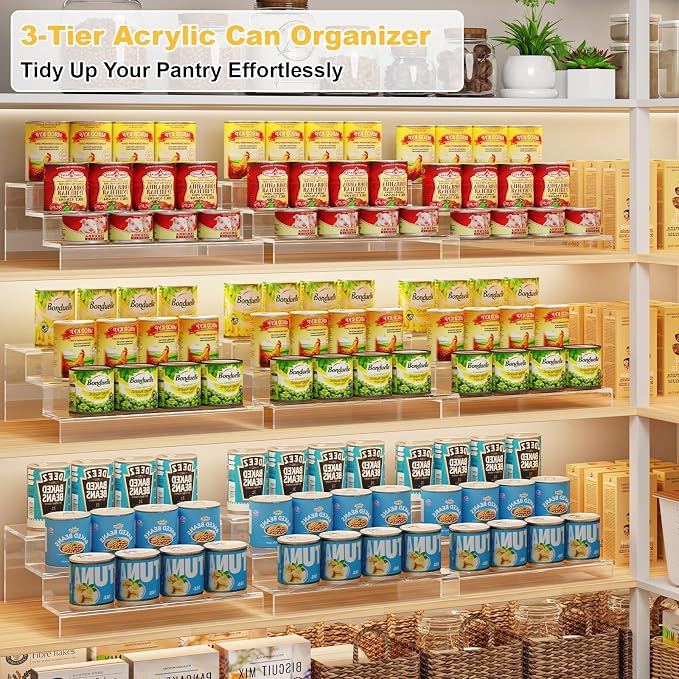 Expandable Clear Acrylic Can Organizer for Pantry, 3-Tier, Holds 24 Cans | Adjustable Can Storage Holder, Soda Can Dispenser Shelf, Canned Goods Display for Cabinets & Countertops (Patent Pending) - Image 4