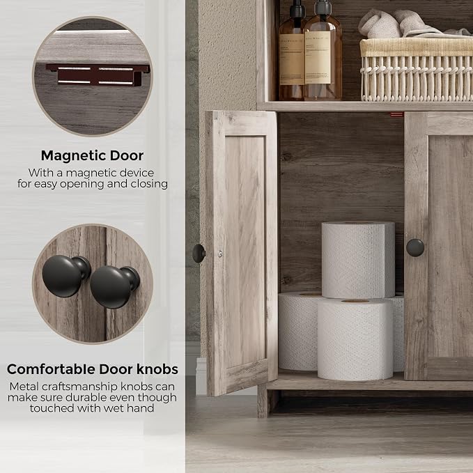 Homhedy Small Bathroom Storage Cabinet, Toilet Paper Storage Cabinet | Bathroom Floor Cabinet with Doors and Shelves, Bathroom Organizers for Small Spaces, 7.9" D x 14.6" W x 31" H, Greige - Image 5