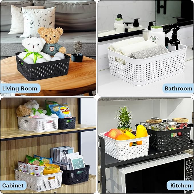 Plastic Storage Baskets for Cabinets, Household Pantry Organization with Handle,Organizer Bins for Room,Bathrooms,Under-Sink,Kitchen (White, M-3PACK) - Image 5