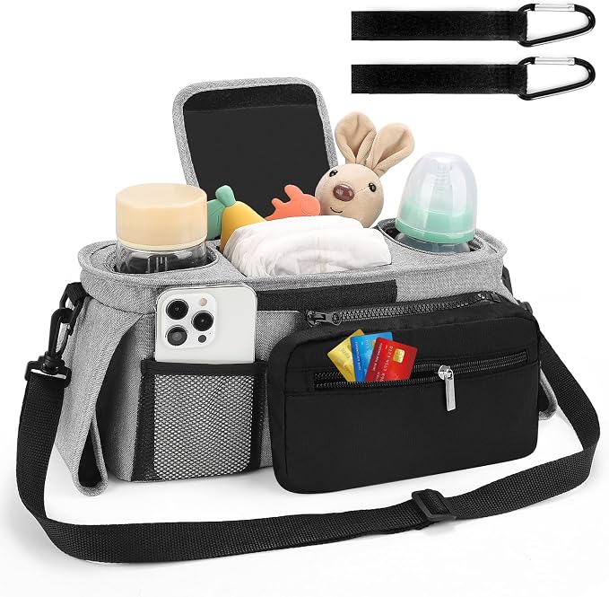 Accmor Universal Stroller Organizer with Insulated Cup Holder Detachable Phone Bag and Shoulder Strap,Stroller Bag Caddy Organizer for Uppababy, Baby Jogger, Britax Strollers - Image 2