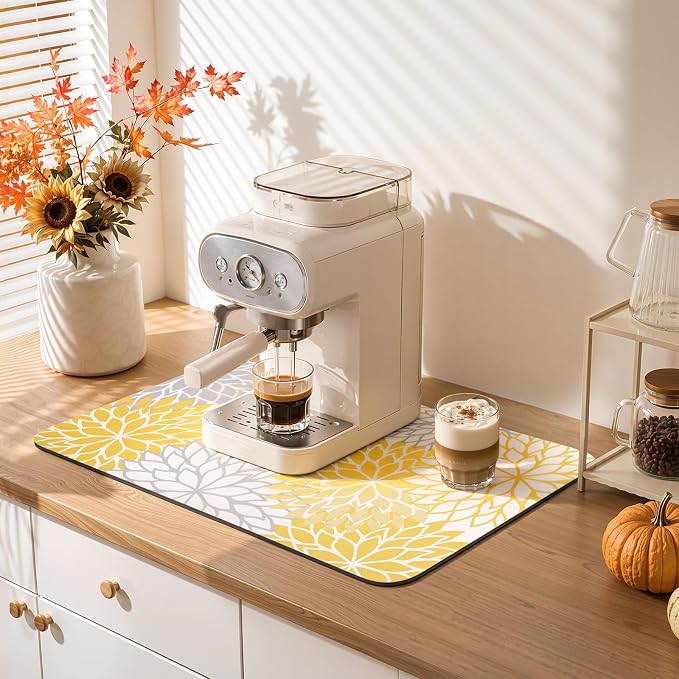 Findosom Fall Dish Drying Mat, 12" x 20" Super Absorbent Dish Mat with Floral, Hide Stain Drying Mat for Kitchen Counter, Under Dish Rack, Coffee Maker, Espresso Machine, Yellow - Image 6
