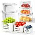 5 Pack Fruit Storage Containers for Fridge,Produce Container for Fridge with Removable Colanders,Leakproof Refrigerator Organizers and Storage for Produce Berry Vegetable Salad Meat Food Keep Fresh by bealy