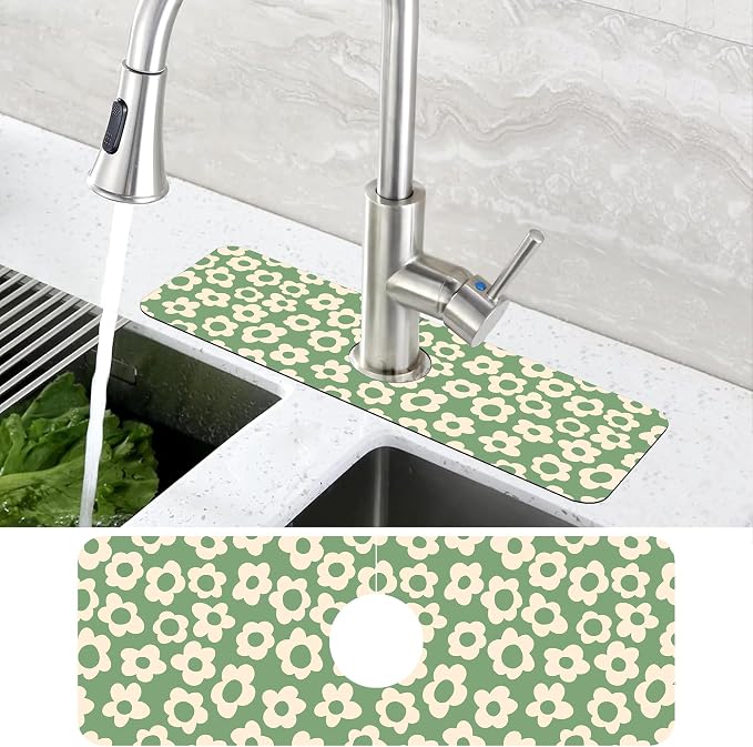 Vintage Groovy Flowers Sink Faucet Absorbing Mat Splash Guard Behind Sink Absorbent Fast Drying Draining Mat for Bathroom Kitchen 5.5"15 - Image 4