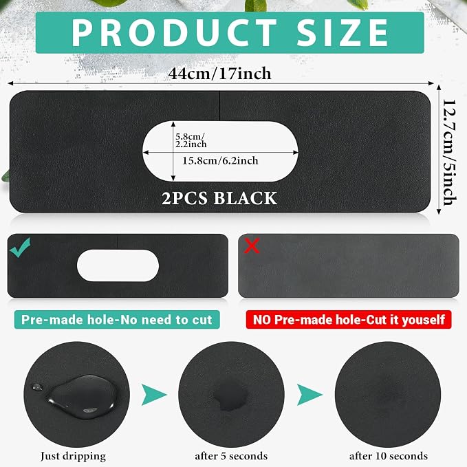 Tioncy 2 Pcs Faucet Mat Sink Splash Guard Oval-hole Oval Splash Pad for Kitchen Sink Oval Base Diatomite Faucet Mat for Bathroom Absorbent Mat Splatter Screens(Black) - Image 2