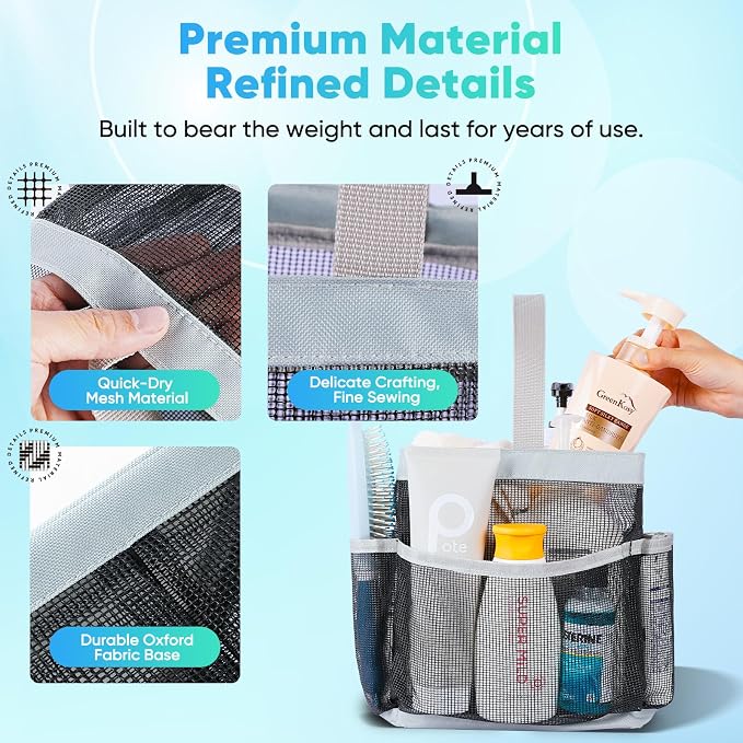 EUDELE 2 Pack Mesh Shower Caddy Portable for College Dorm Room Essentials, Shower Caddy Dorm with 9-Pocket Large Capacity,Shower Bag for Beach,Swimming,Gym - Image 5