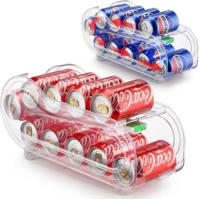 Soda Can Organizer for Refrigerator, Drink Organizer for Fridge, Automatic Rolling Can Dispenser Holder, Organize 10 Pcs Standard 11.15oz or 12oz Short Cans (2 Pack) by CACHOLIV