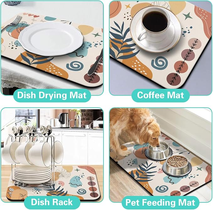 Dish Drying Mat for Kitchen Counter Matt, 2PCS 19"x12" Dish Drainer Mat & 24"x5.5" Sink Splash Guard, Super Absorbent Non-slip Rubber Backed - Image 6
