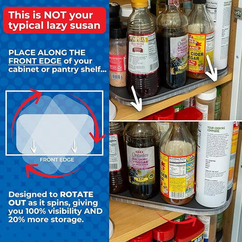 1-Tier Lazy Susan Organizer for Cabinet, Steel Reinforced | Steel-Reinforced Single Shelf, Holds Up to 30 lbs, Magnetic Detent, Non-Slip Silicone Mat, BPA-Free, Patented USA Design - Image 2