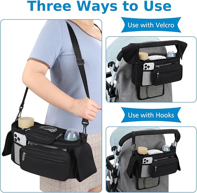 Accmor Universal Stroller Organizer with Insulated Cup Holder Detachable Phone Bag and Shoulder Strap,Stroller Bag Caddy Organizer for Uppababy, Baby Jogger, Britax Strollers - Image 7
