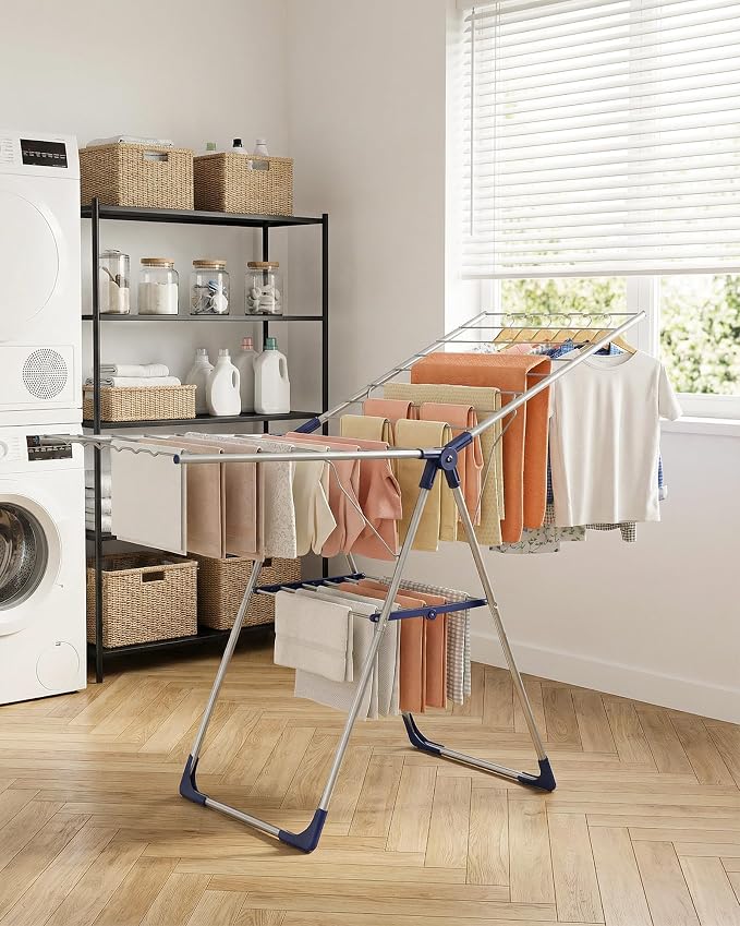 Sakugi Clothes Drying Rack, 55.5" Adjustable Wings, Foldable Design | Laundry Room, Bedroom, Outdoor & Indoor Use, Height Adjustable, Collapsible, Silver Blue, 55.5" L × 22.8" W - Image 7