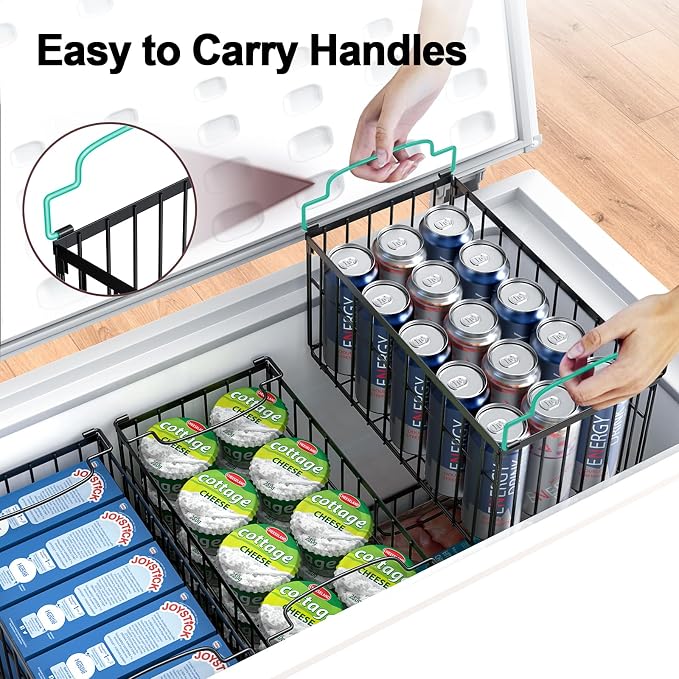 Freezer Organizer Bins, 2 Pack Big Baskets for 5/ 7 Cu.FT Deep Freezer | Stackable Chest Freezer Organizer Bins, Foldable Baskets with Handles, Black Storage Container Baskets for Sort Frozen Meats - Image 6