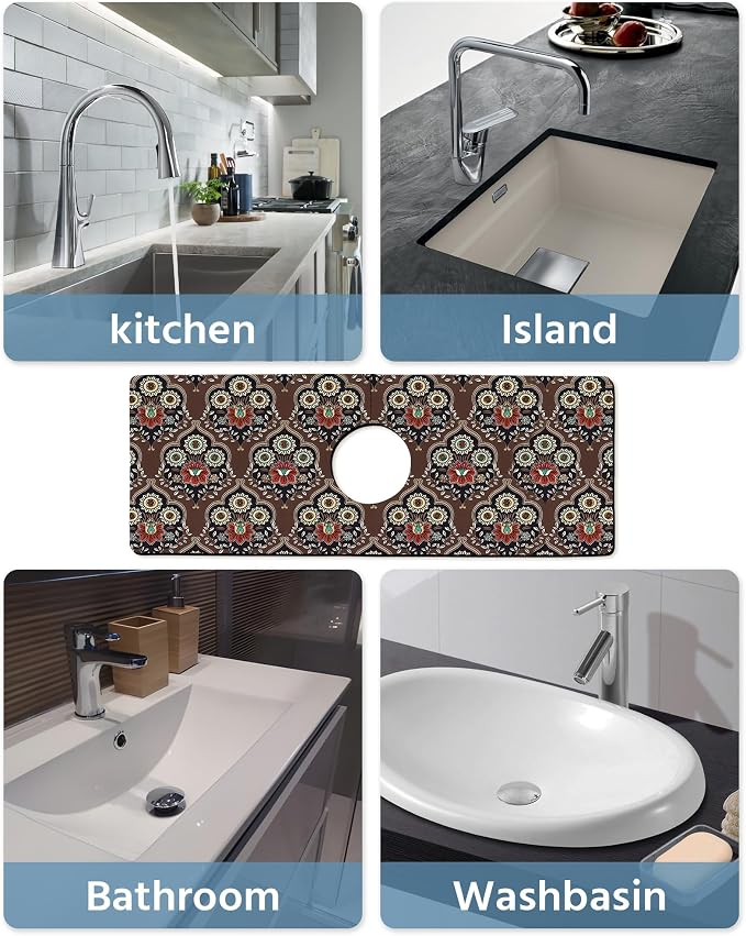 Patterned Sink Faucet Mat Kitchen Splash Guard Super Absorbent Drying Mat, Non-Slip Drain Pad for Kitchen Counter or Bathroom-24x5.5in - Image 6