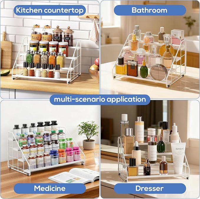 Spice Rack Organizer for Cabinet, 4 Tiered Spice Rack Organizer, Tiered Adjustable Spice Shelf for Kitchen (White-2Pcs) - Image 8