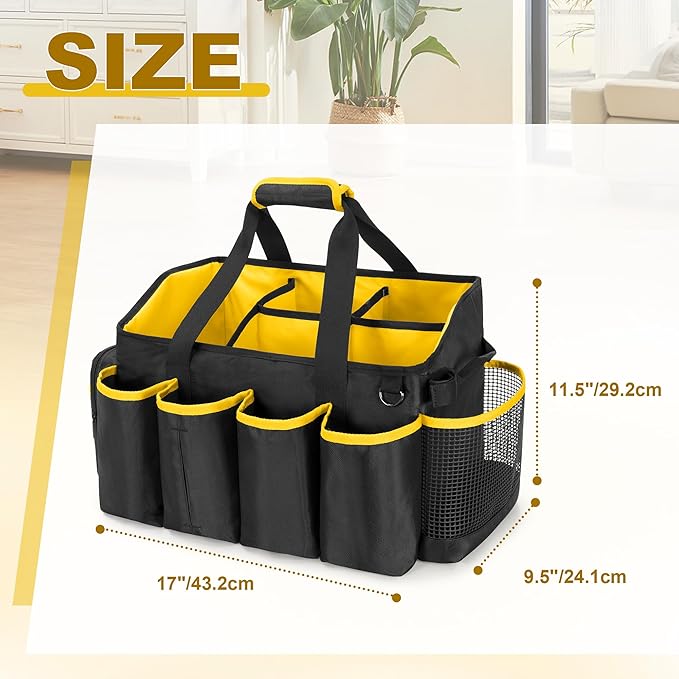 PGmoon Extra-Large Cleaning Caddy Organizer Bag with Handle | Cleaning Supply Tote Bag Built-in Support Boards for Car, Home, Housekeeping Work, Kitchen Cleaning Supplies - Image 6