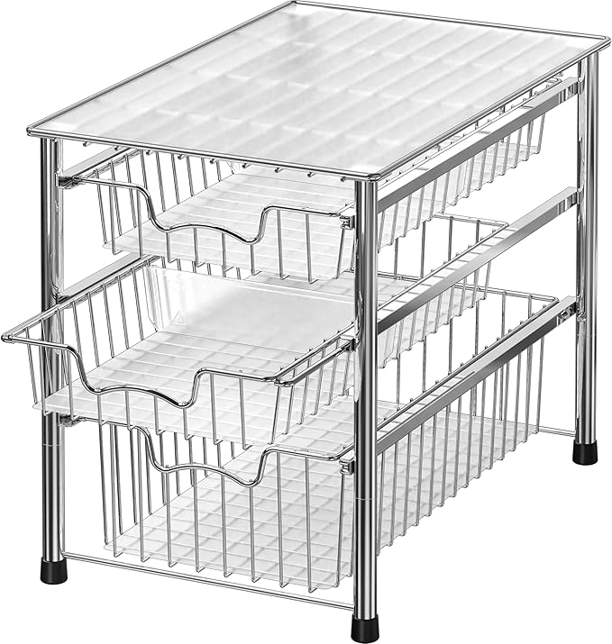 Simple Houseware Stackable 3 Tier Sliding Basket Organizer Drawer, Chrome by SimpleHouseware