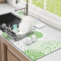 Findosom 2PCS 12" x 20" Dish Drying Mat & 24" x 5.5" Sink Splash Guard, Super Absorbent & Cuttable Dish Mat Drying Kitchen Mat with Green Floral, Hide Stain Drying Mat for Kitchen Counter by Findosom