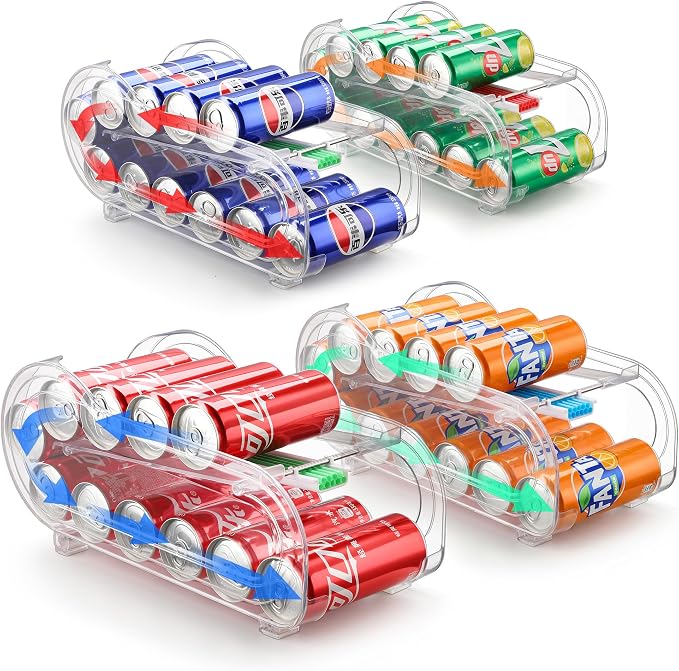 Soda Can Organizer for Refrigerator, Drink Organizer for Fridge, Automatic Rolling Can Dispenser Holder, Organize 11 Pcs Standard 11.15oz or 12oz Long Cans (4 Pack) by CACHOLIV