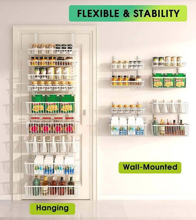 Mefirt White 9-Tier Over The Door Pantry Organizer, Pantry Organization | Pantry Hanging Organizers and Storage, Adjustable Heavy-Duty Metal for Home & Kitchen, Back of Door Seasoning Rack - Image 3