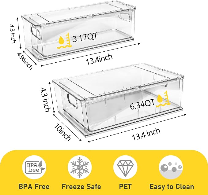 3 Pack Refrigerator Organizer Bins with Pull-out Drawer Stackable Clear Fridge Drawer Organizer Fruit Vegetable Storage Containers for Kitchen Pantry Organization (1 Large+2 Small) - Image 4