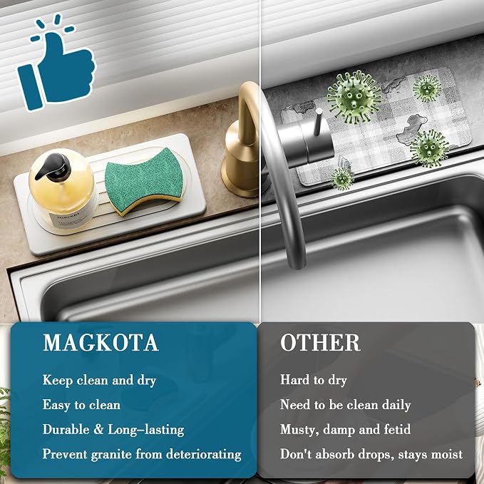 2 PCS Water Absorbing Stone Tray for Sink, Quick Drying Diatomite Bathroom Tray Countertop, Stone Drying Mat for Kitchen Counter Faucet, Soap Dish Dispenser Vanity Organizer, White-A-8.3" x 4" - Image 6