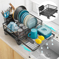 GSlife Expandable Dish Drying Rack - Over Sink & Countertop Use, Black | 12.6"-22.4" Adjustable Length, Extra Drying Space, Auto-Drain Spout, Large-Capacity, Removable Utensil Holder, Rust-Resistant by GSlife