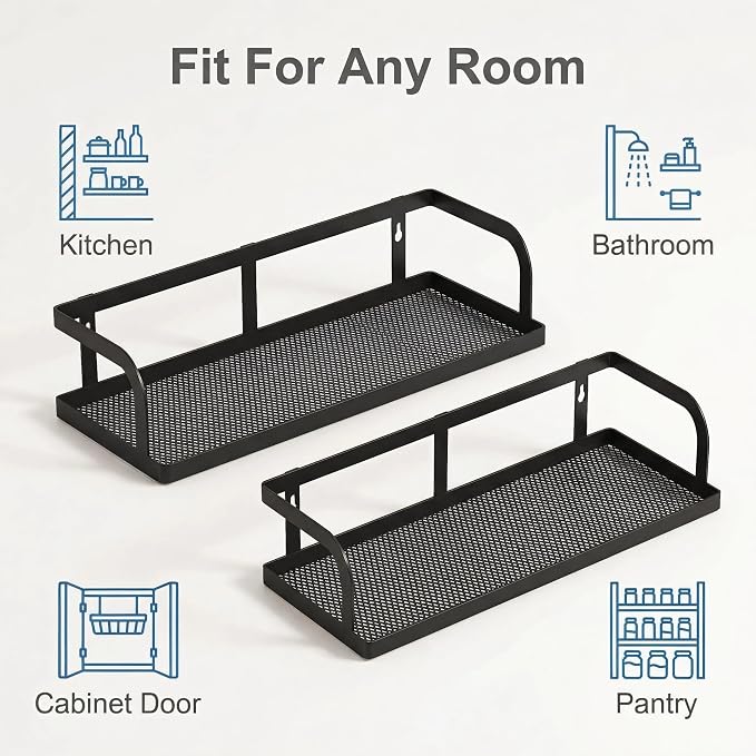 PUSDON 2-Pack 16.5" Extra Long Slim Hollowout Shower Caddy, Wall Mount Spice Rack & Bathroom Organizer, Mesh Bottom Cabinet Door Shelf Holds 50LBS - Matte Black, Hollowout - Image 7