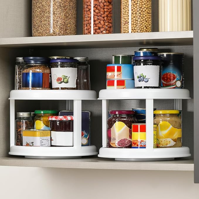 2 Pack, 2 Tier 10" Turntable Lazy Susan Spice Organizer - Rotating Seasoning Rack Spinner for Pantry Cabinet Kitchen Countertop, Table Top Organizing - Multiuse Two Tier Rotating Organization Rack - Image 4