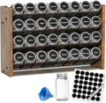 Spice Rack Organizer with 32 Glass Jars, for Cabinet Wall Mount Countertop | 4-Tier Seasoning Organizer with Labels, Chalk Marker & Funnel for Pantry, Kitchen Storage, Wood, 15.7 in W x 9.4 in H by NESAPTO