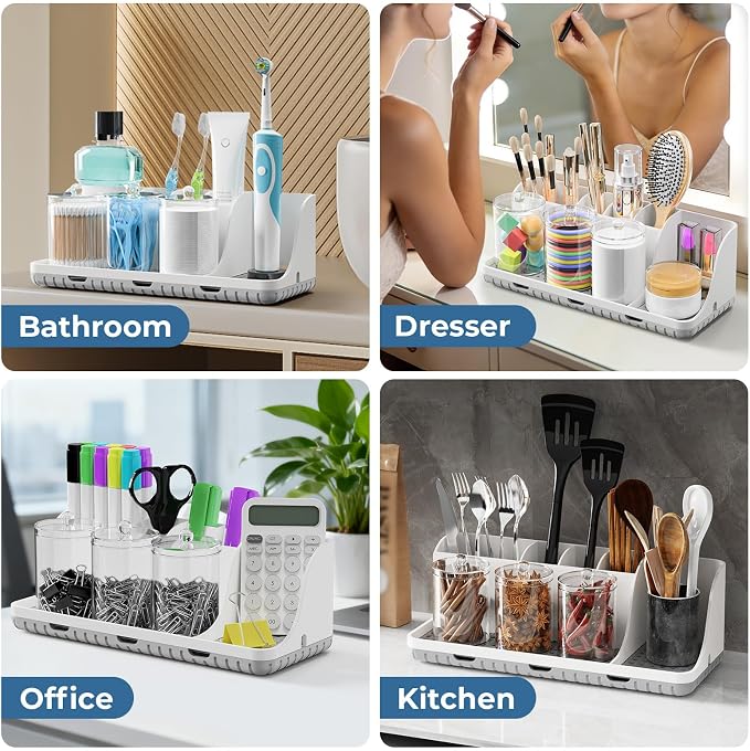 Bathroom Counter Organizers and Storage with 3 PCS Qtip Holder (White) | Easy To Clean, Drainage, Non-Slip, Detachable, 6 Slots Toothbrush Holders for Bathrooms - Image 7