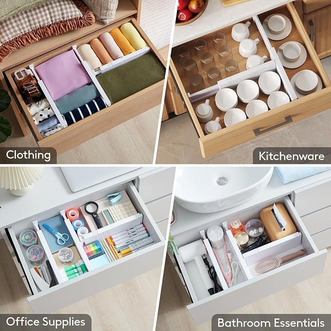 Lifewit 4" High Upgrade Drawer Divider, Adjustable Drawer Organizer Clothes | 16 Pack 11-17" Expandable White Plastic Drawer Separator for Dresser, Kitchen, Closet, Nursery, Office Organization & Storage - Image 8