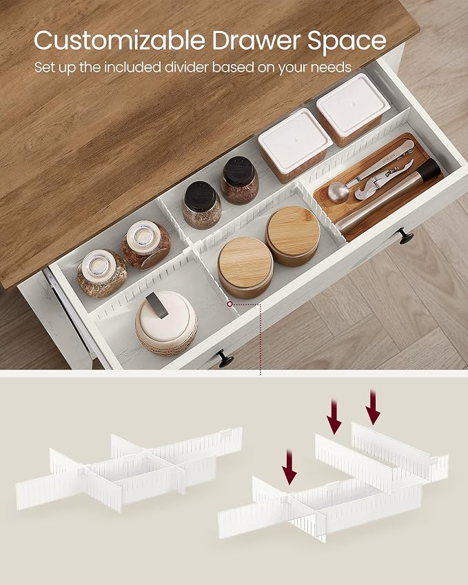 VASAGLE LIRY Collection - Buffet Cabinet, Coffee Bar Cabinet with a Drawer, Adjustable Shelf, Sideboard Storage with Cable Hole, Drawer Divider, Rustic White and Honey Brown UBBK341W01V1S - Image 6