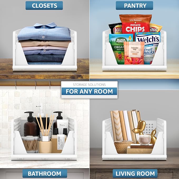 Sorbus 4 Pack Medium Shelf Organizer with Open Front Design Under Shelf for Closet Bathroom Kitchen Garage Plastic Stackable Storage Baskets - Image 4