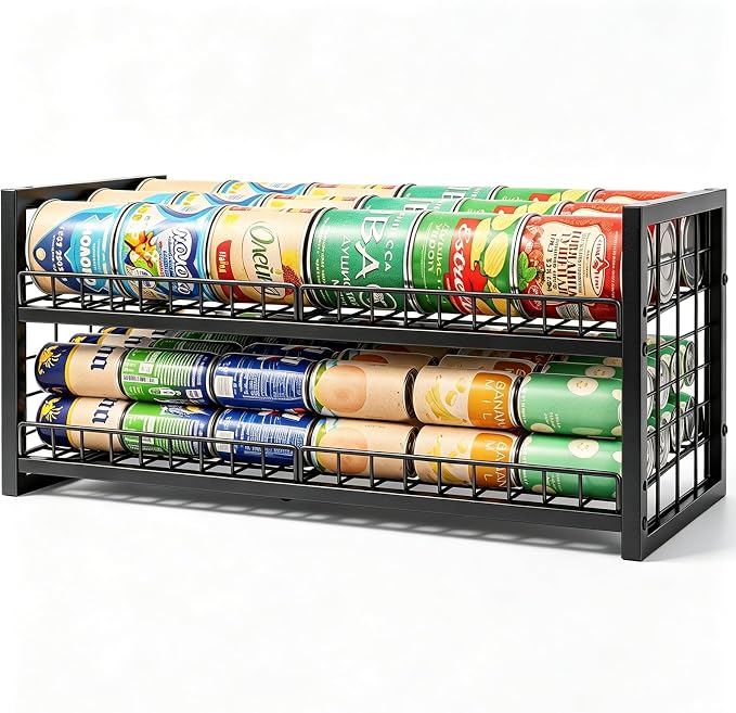 JKsmart 2-Tier Stackable Can Organizer, Extra-Long Can Holders for Pantry Storage, Adjustable Can Dispenser Holds Up to 64 Cans, 12mm Metal Frame, Super Sturdy Racks for Various Canned Food Soda by JKsmart