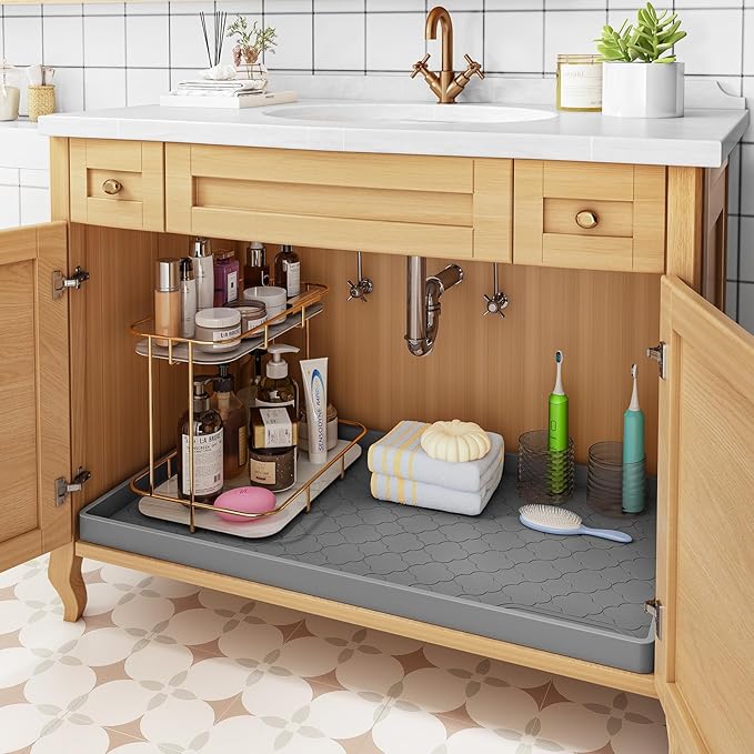 Jin&Bao Under Sink Mat 22" x 19" Waterproof Silicone Cabinet Kitchen Liner | Silicone kitchen cabinet protector, bathroom shelf liner, raised edge traps leaks, anti-slip, easy to clean & dishwasher safe - Image 5
