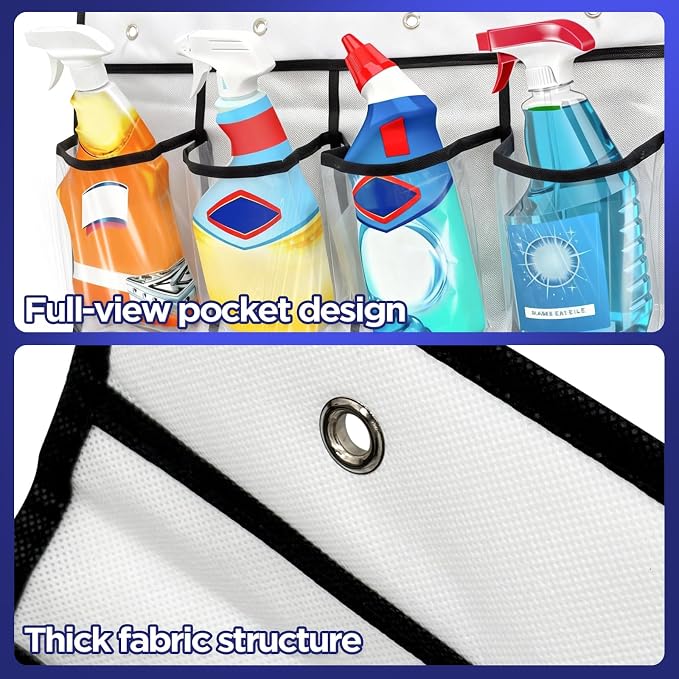 Clear Cleaning Supplies Organizer,Cleaning Products 24 Large Pockets | Over The Door All Purpose Cleaner Holder for Laundry Bathroom, Auto Glass Cleaner Organizer for Garage,Spray Bottle Holder - Image 5