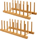 HBlife 2-Pack Bamboo Wooden Dish Rack Plate Holder Kitchen Organizer 7-Slot | Space-Saving Vertical Organizer, For Plates, Cups, Pots, Lids, Bowls & Cutting Boards, Kitchen Cabinet & Counter Storage by HBlife