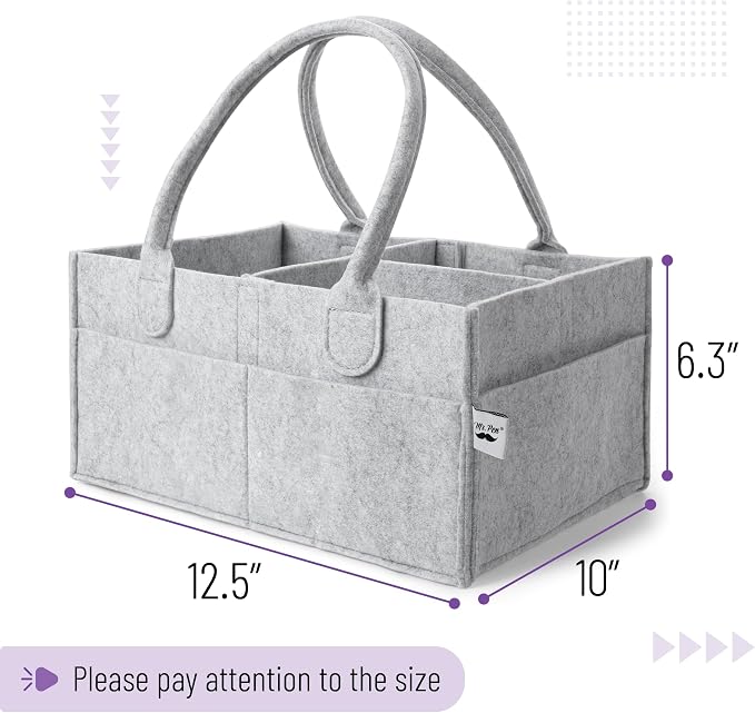 Mr. Pen- Baby Diaper Caddy Organizer, Gray, Medium | Nursery Storage Bin and Car Organizer for Diapers and Baby Wipes - Image 2