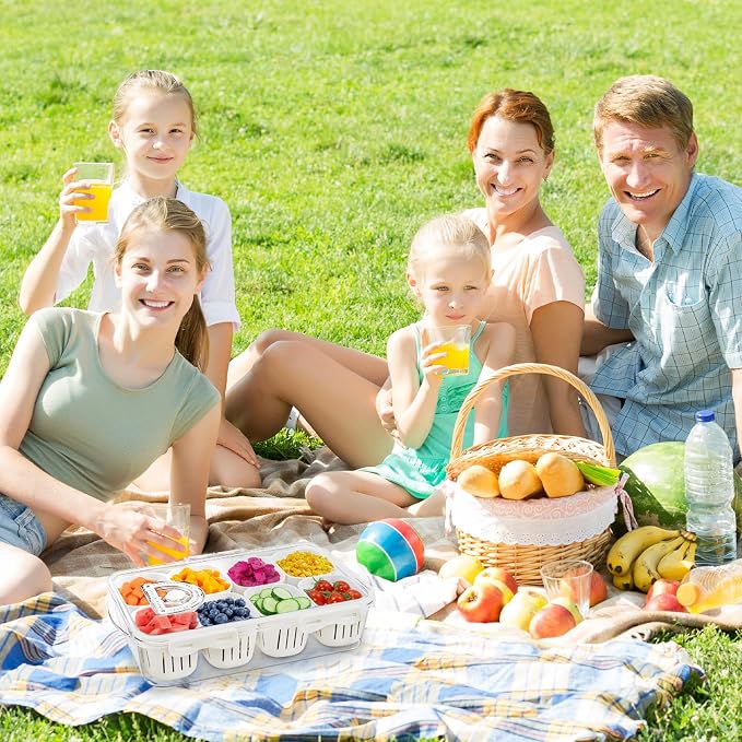 Veggie Tray Divided Serving Tray with Lid, Salad Bar Container for Fridge | Portable Snack Box Container,Food Storage Organizer with 8 Strainers for Fruit,Vegetable, Berry Saver for Refrigerator Picnic - Image 6