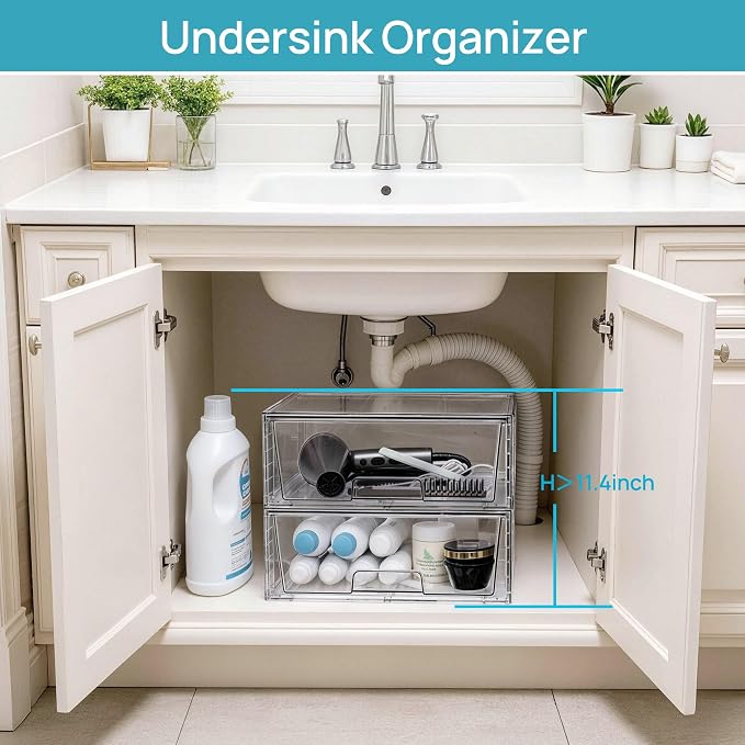 Vtopmart 8 Pack Large Clear Stackable Storage Drawers for Closet, Pantry | Easily Assemble Bathroom Closet Undersink Organizers,Plastic Bins for Cabinet,Kitchen Pantry,Medicine Organization - Image 7