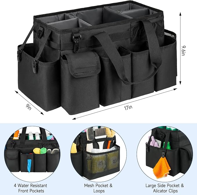Cleaning Caddy Bag,Extra Large Cleaning Supplies Organizer with Handle for Housekeepers,Black - Image 4