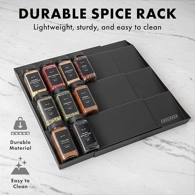 Spice Drawer Organizer - Expandable Spice Rack for Drawer, Black Seasoning Organizer for Drawer Spice Organizer, Spice Organization Seasoning rack insert for Cabinet (Jars Not Included) - Image 7
