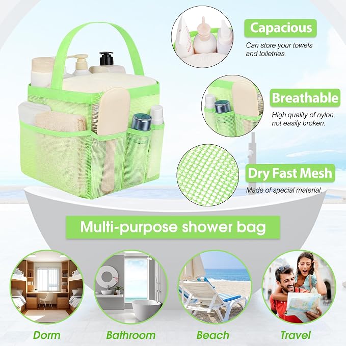 Mesh Shower Caddy Portable - 9 Pockets for College Dorm Room Essential | Large Capacity Mesh Shower Caddy with 9 Pockets, Portable Hanging Toiletry Bag for College Dorm, Gym, Camping and Beach - Image 3