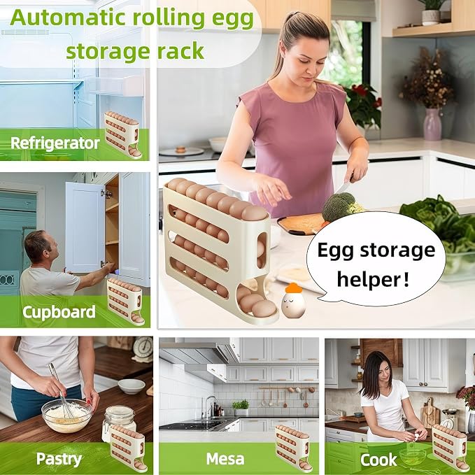Egg Holder for Fridge, Egg container for refrigerator, Space-Saving Automatic Rolling Eggs Dispenser, 4 Tiers Fridge Egg Rack for Refrigerator Holds up to 30 pcs - Image 6